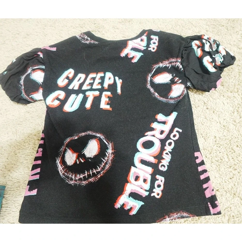 Disney Top Girls Small Nightmare‎ Before Xmas Jack Halloween Puff Sleeve